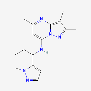 molecular formula C16H22N6 B5533153 2,3,5-trimethyl-N-[1-(1-methyl-1H-pyrazol-5-yl)propyl]pyrazolo[1,5-a]pyrimidin-7-amine 