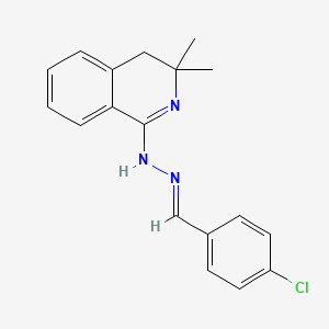 molecular formula C18H18ClN3 B5533168 (1Z)-1-[(2E)-2-[(4-Chlorophenyl)methylidene]hydrazin-1-ylidene]-3,3-dimethyl-1,2,3,4-tetrahydroisoquinoline 