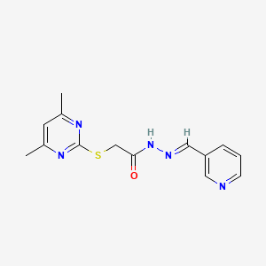 molecular formula C14H15N5OS B5533357 2-[(4,6-DIMETHYLPYRIMIDIN-2-YL)SULFANYL]-N'-[(E)-(PYRIDIN-3-YL)METHYLIDENE]ACETOHYDRAZIDE 