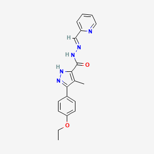 molecular formula C19H19N5O2 B5533416 3-(4-ethoxyphenyl)-4-methyl-N'-[(E)-2-pyridinylmethylidene]-1H-pyrazole-5-carbohydrazide 
