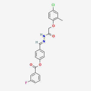molecular formula C23H18ClFN2O4 B5533584 4-[(E)-{2-[(4-chloro-2-methylphenoxy)acetyl]hydrazinylidene}methyl]phenyl 3-fluorobenzoate 