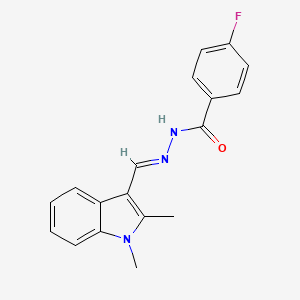molecular formula C18H16FN3O B5533655 N-[(E)-(1,2-dimethylindol-3-yl)methylideneamino]-4-fluorobenzamide 