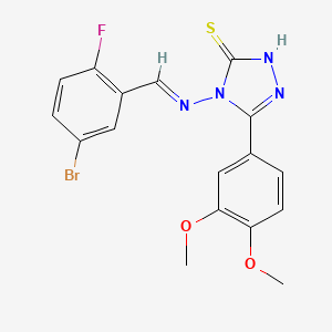 molecular formula C17H14BrFN4O2S B5533834 4-{[(E)-(5-bromo-2-fluorophenyl)methylidene]amino}-5-(3,4-dimethoxyphenyl)-4H-1,2,4-triazole-3-thiol 
