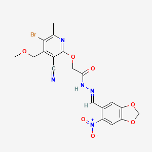 molecular formula C19H16BrN5O7 B5534241 2-{[5-BROMO-3-CYANO-4-(METHOXYMETHYL)-6-METHYLPYRIDIN-2-YL]OXY}-N'-[(E)-(6-NITRO-2H-1,3-BENZODIOXOL-5-YL)METHYLIDENE]ACETOHYDRAZIDE 