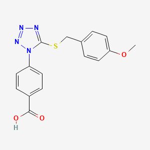 molecular formula C16H14N4O3S B5534786 4-(5-{[(4-METHOXYPHENYL)METHYL]SULFANYL}-1H-1,2,3,4-TETRAZOL-1-YL)BENZOIC ACID 