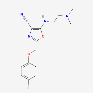 molecular formula C15H17FN4O2 B5534986 5-{[2-(DIMETHYLAMINO)ETHYL]AMINO}-2-[(4-FLUOROPHENOXY)METHYL]-1,3-OXAZOL-4-YL CYANIDE 