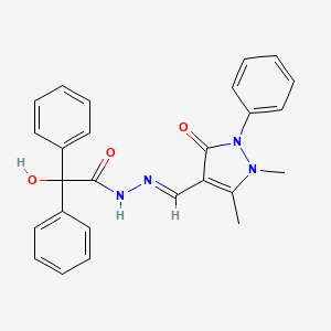 molecular formula C26H24N4O3 B5535460 N-[(E)-(1,5-dimethyl-3-oxo-2-phenylpyrazol-4-yl)methylideneamino]-2-hydroxy-2,2-diphenylacetamide 