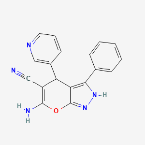 molecular formula C18H13N5O B5535505 6-AMINO-3-PHENYL-4-(PYRIDIN-3-YL)-2H,4H-PYRANO[2,3-C]PYRAZOLE-5-CARBONITRILE 