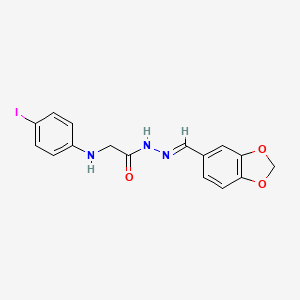 molecular formula C16H14IN3O3 B5535532 N-[(E)-1,3-benzodioxol-5-ylmethylideneamino]-2-(4-iodoanilino)acetamide 