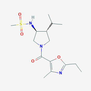 molecular formula C15H25N3O4S B5535694 N-[(3S,4R)-1-(2-ethyl-4-methyl-1,3-oxazole-5-carbonyl)-4-propan-2-ylpyrrolidin-3-yl]methanesulfonamide 