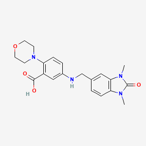 molecular formula C21H24N4O4 B5535813 5-{[(1,3-DIMETHYL-2-OXO-2,3-DIHYDRO-1H-1,3-BENZODIAZOL-5-YL)METHYL]AMINO}-2-(MORPHOLIN-4-YL)BENZOIC ACID 