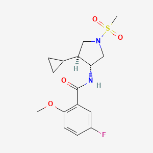 molecular formula C16H21FN2O4S B5535888 N-[(3R,4S)-4-cyclopropyl-1-methylsulfonylpyrrolidin-3-yl]-5-fluoro-2-methoxybenzamide 