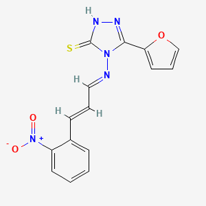 molecular formula C15H11N5O3S B5535950 5-(2-furyl)-4-{[(E,2E)-3-(2-nitrophenyl)-2-propenylidene]amino}-4H-1,2,4-triazol-3-yl hydrosulfide 