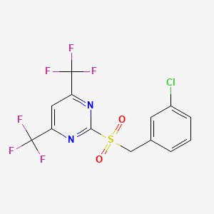 molecular formula C13H7ClF6N2O2S B5535955 2-[(3-Chlorophenyl)methylsulfonyl]-4,6-bis(trifluoromethyl)pyrimidine 