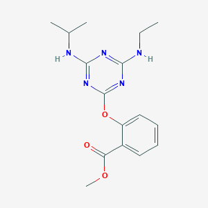 molecular formula C16H21N5O3 B5536168 METHYL 2-{[4-(ETHYLAMINO)-6-[(PROPAN-2-YL)AMINO]-1,3,5-TRIAZIN-2-YL]OXY}BENZOATE 