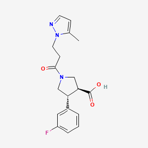 molecular formula C18H20FN3O3 B5536383 (3S,4R)-4-(3-fluorophenyl)-1-[3-(5-methylpyrazol-1-yl)propanoyl]pyrrolidine-3-carboxylic acid 