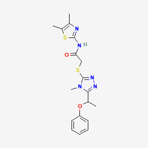 molecular formula C18H21N5O2S2 B5537563 N-(4,5-dimethyl-1,3-thiazol-2-yl)-2-{[4-methyl-5-(1-phenoxyethyl)-4H-1,2,4-triazol-3-yl]sulfanyl}acetamide 