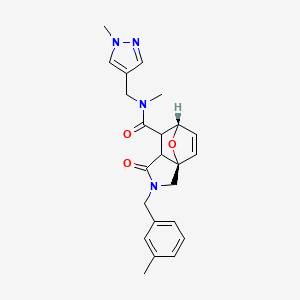 molecular formula C23H26N4O3 B5537793 (1R,7S)-N-methyl-3-[(3-methylphenyl)methyl]-N-[(1-methylpyrazol-4-yl)methyl]-4-oxo-10-oxa-3-azatricyclo[5.2.1.01,5]dec-8-ene-6-carboxamide 