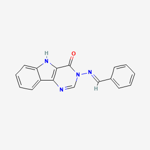 molecular formula C17H12N4O B5538125 3-{[(E)-phenylmethylidene]amino}-3,5-dihydro-4H-pyrimido[5,4-b]indol-4-one 
