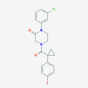 molecular formula C20H18ClFN2O2 B5538347 1-(3-chlorophenyl)-4-{[1-(4-fluorophenyl)cyclopropyl]carbonyl}-2-piperazinone 