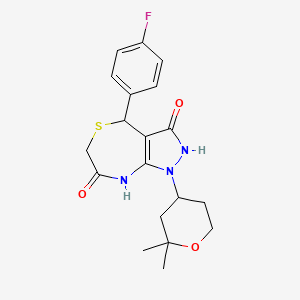 molecular formula C19H22FN3O3S B5538386 1-(2,2-DIMETHYLOXAN-4-YL)-4-(4-FLUOROPHENYL)-3-HYDROXY-1H,4H,6H,7H,8H-PYRAZOLO[3,4-E][1,4]THIAZEPIN-7-ONE 
