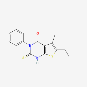 molecular formula C16H16N2OS2 B5538823 5-METHYL-3-PHENYL-6-PROPYL-2-SULFANYLIDENE-1H,2H,3H,4H-THIENO[2,3-D]PYRIMIDIN-4-ONE 