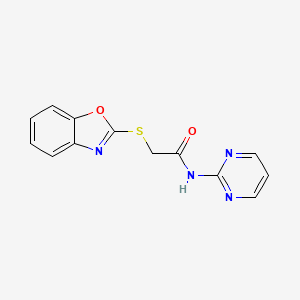 molecular formula C13H10N4O2S B5538857 2-(1,3-benzoxazol-2-ylsulfanyl)-N-(pyrimidin-2-yl)acetamide 