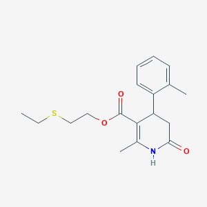 molecular formula C18H23NO3S B5539054 2-(Ethylsulfanyl)ethyl 2-methyl-4-(2-methylphenyl)-6-oxo-1,4,5,6-tetrahydropyridine-3-carboxylate 