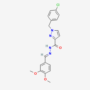 molecular formula C20H19ClN4O3 B5539258 1-[(4-chlorophenyl)methyl]-N-[(E)-(3,4-dimethoxyphenyl)methylideneamino]pyrazole-3-carboxamide 