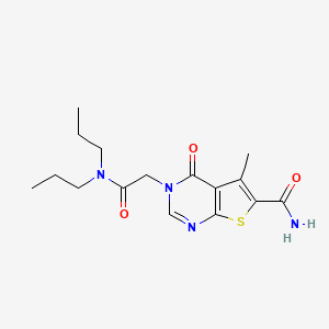 molecular formula C16H22N4O3S B5539605 3-[2-(Dipropylamino)-2-oxoethyl]-5-methyl-4-oxothieno[2,3-d]pyrimidine-6-carboxamide 