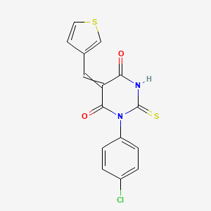 molecular formula C15H9ClN2O2S2 B5539730 1-(4-Chlorophenyl)-2-sulfanylidene-5-(thiophen-3-ylmethylidene)-1,3-diazinane-4,6-dione 