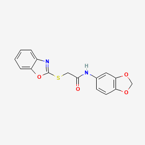 molecular formula C16H12N2O4S B5539968 N-(2H-1,3-BENZODIOXOL-5-YL)-2-(1,3-BENZOXAZOL-2-YLSULFANYL)ACETAMIDE 