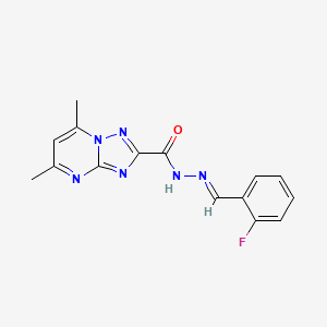 molecular formula C15H13FN6O B5540049 N'-[(E)-(2-FLUOROPHENYL)METHYLIDENE]-5,7-DIMETHYL-[1,2,4]TRIAZOLO[1,5-A]PYRIMIDINE-2-CARBOHYDRAZIDE 