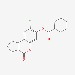 molecular formula C19H19ClO4 B5540143 8-CHLORO-4-OXO-1H,2H,3H,4H-CYCLOPENTA[C]CHROMEN-7-YL CYCLOHEXANECARBOXYLATE 