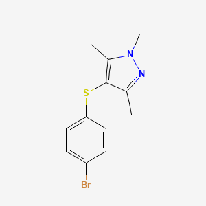 molecular formula C12H13BrN2S B5540174 4-[(4-bromophenyl)sulfanyl]-1,3,5-trimethyl-1H-pyrazole 