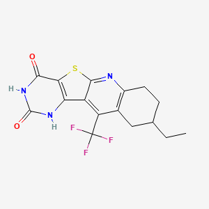 molecular formula C16H14F3N3O2S B5540364 6-Ethyl-9-(trifluoromethyl)-17-thia-2,12,14-triazatetracyclo[8.7.0.03,8.011,16]heptadeca-1,3(8),9,11(16)-tetraene-13,15-dione 