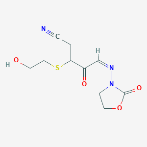molecular formula C10H13N3O4S B055404 3-((2-Hydroxyethyl)thio)-4-oxo-5-((2-oxo-3-oxazolidinyl)imino)pentanenitrile CAS No. 113411-11-3