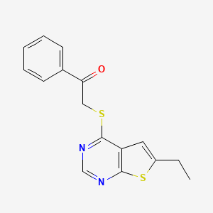 molecular formula C16H14N2OS2 B5540559 2-({6-ethylthieno[2,3-d]pyrimidin-4-yl}sulfanyl)-1-phenylethan-1-one 