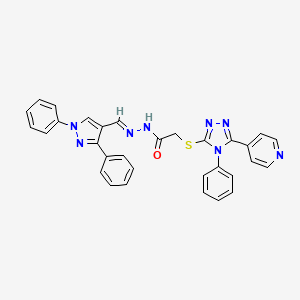 molecular formula C31H24N8OS B5540988 N'-[(1,3-diphenyl-1H-pyrazol-4-yl)methylene]-2-{[4-phenyl-5-(4-pyridinyl)-4H-1,2,4-triazol-3-yl]thio}acetohydrazide 