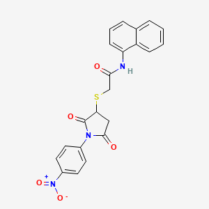 molecular formula C22H17N3O5S B5541072 N-naphthalen-1-yl-2-[1-(4-nitrophenyl)-2,5-dioxopyrrolidin-3-yl]sulfanylacetamide 