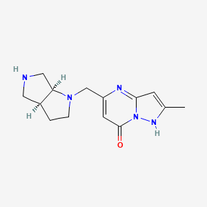molecular formula C14H19N5O B5541304 5-[[(3aS,6aS)-3,3a,4,5,6,6a-hexahydro-2H-pyrrolo[2,3-c]pyrrol-1-yl]methyl]-2-methyl-1H-pyrazolo[1,5-a]pyrimidin-7-one 