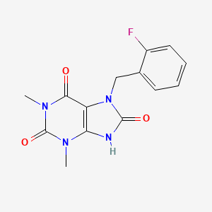 molecular formula C14H13FN4O3 B5541724 7-[(2-FLUOROPHENYL)METHYL]-1,3-DIMETHYL-2,3,6,7,8,9-HEXAHYDRO-1H-PURINE-2,6,8-TRIONE 