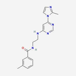molecular formula C18H20N6O B5542357 3-methyl-N-(2-{[6-(2-methyl-1H-imidazol-1-yl)-4-pyrimidinyl]amino}ethyl)benzamide 