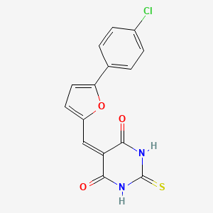 molecular formula C15H9ClN2O3S B5542572 5-((5-(4-Chlorophenyl)furan-2-yl)methylene)-2-thioxodihydropyrimidine-4,6(1H,5H)-dione 
