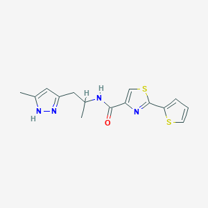 molecular formula C15H16N4OS2 B5542598 N-[1-methyl-2-(3-methyl-1H-pyrazol-5-yl)ethyl]-2-(2-thienyl)-1,3-thiazole-4-carboxamide 