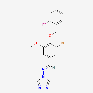 molecular formula C17H14BrFN4O2 B5543044 N-[(E)-{3-bromo-4-[(2-fluorobenzyl)oxy]-5-methoxyphenyl}methylidene]-4H-1,2,4-triazol-4-amine 