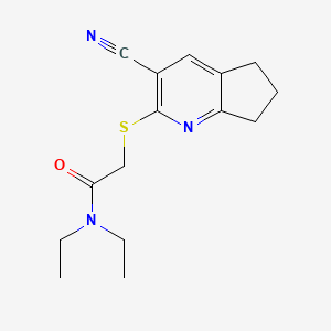 molecular formula C15H19N3OS B5543310 2-[(3-cyano-6,7-dihydro-5H-cyclopenta[b]pyridin-2-yl)sulfanyl]-N,N-diethylacetamide 