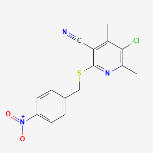 molecular formula C15H12ClN3O2S B5543375 5-CHLORO-4,6-DIMETHYL-2-{[(4-NITROPHENYL)METHYL]SULFANYL}PYRIDINE-3-CARBONITRILE 