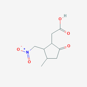 molecular formula C9H13NO5 B055435 2-[3-Methyl-2-(nitromethyl)-5-oxocyclopentyl]acetic acid CAS No. 86023-17-8