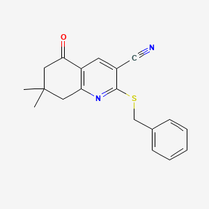 molecular formula C19H18N2OS B5543500 2-(benzylsulfanyl)-7,7-dimethyl-5-oxo-5,6,7,8-tetrahydroquinoline-3-carbonitrile 